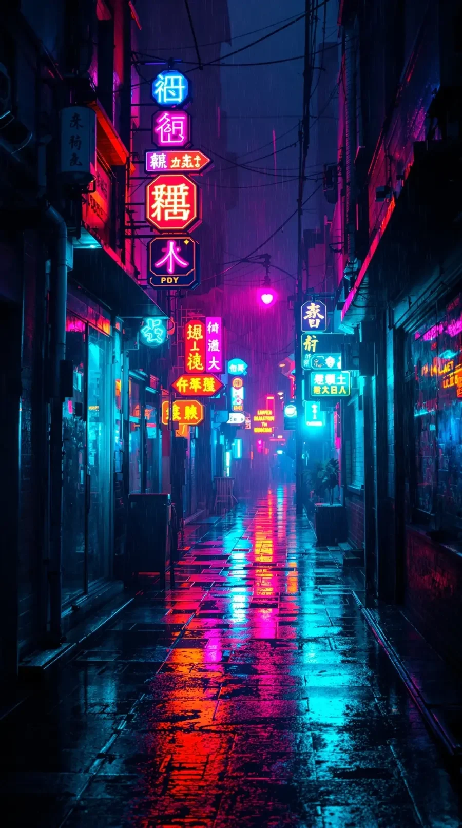 霓虹雨巷 - 城市之光壁纸